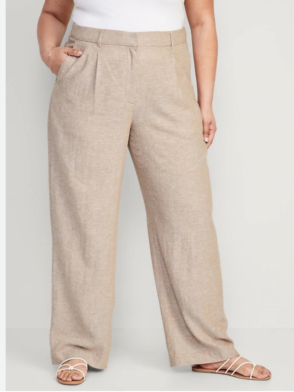 OLD NAVY Taylor Wide Leg Trouser Linen Blend Beige Medium Coastal Travel Minimal
